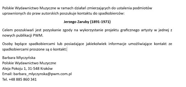 PWM poszukuje spadkobierców Jerzego Zaruby